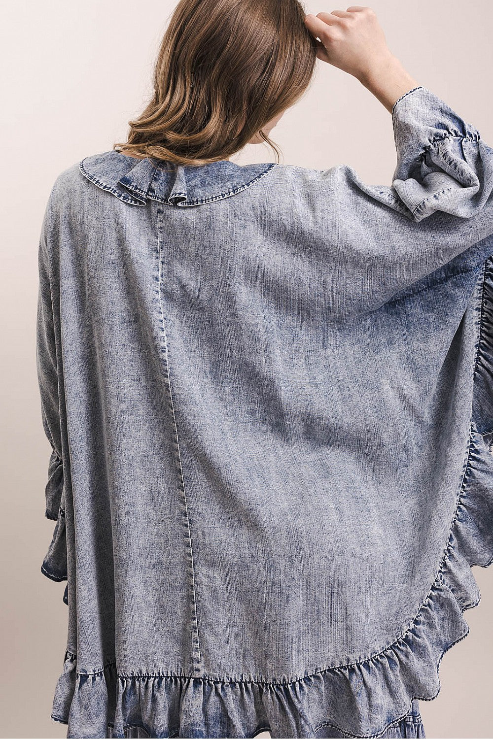 Misty Morning Denim Poncho Blouse