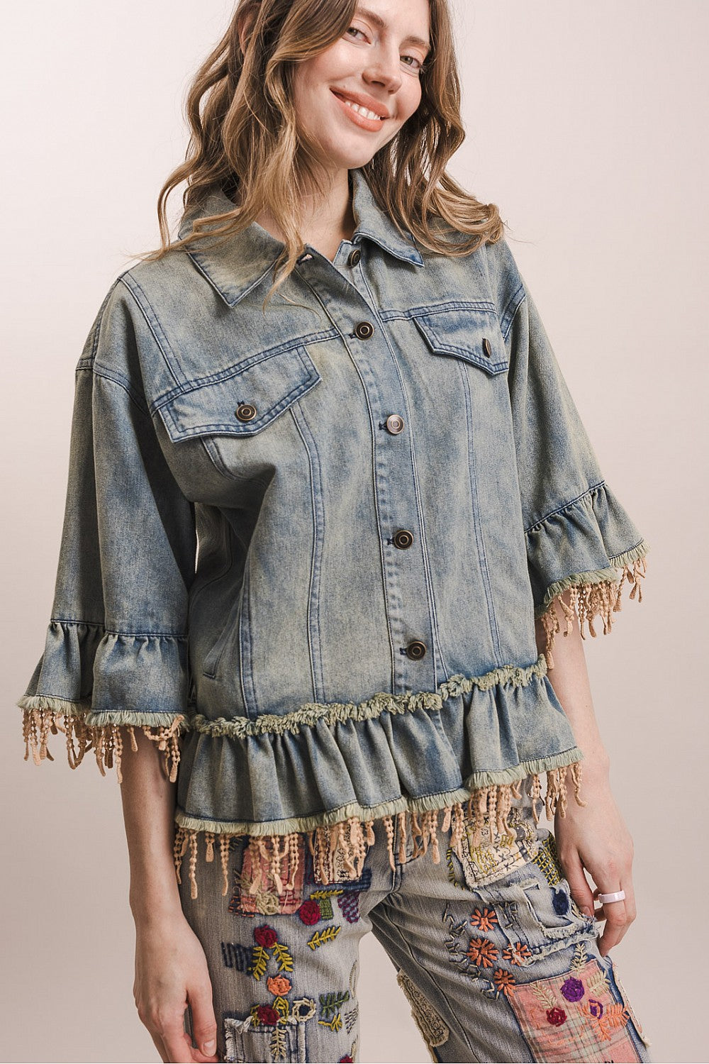 Sierra Lace Fringe Denim Jacket