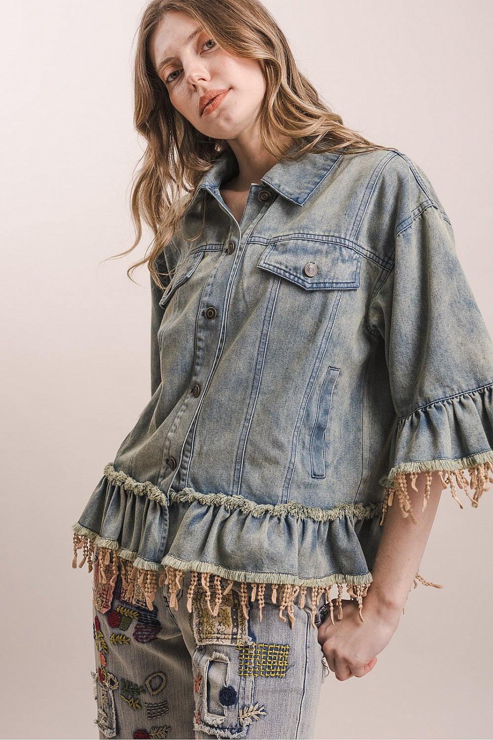 Sierra Lace Fringe Denim Jacket
