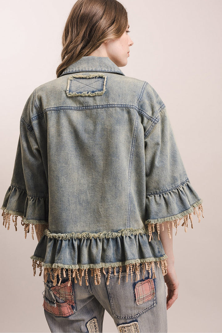 Sierra Lace Fringe Denim Jacket