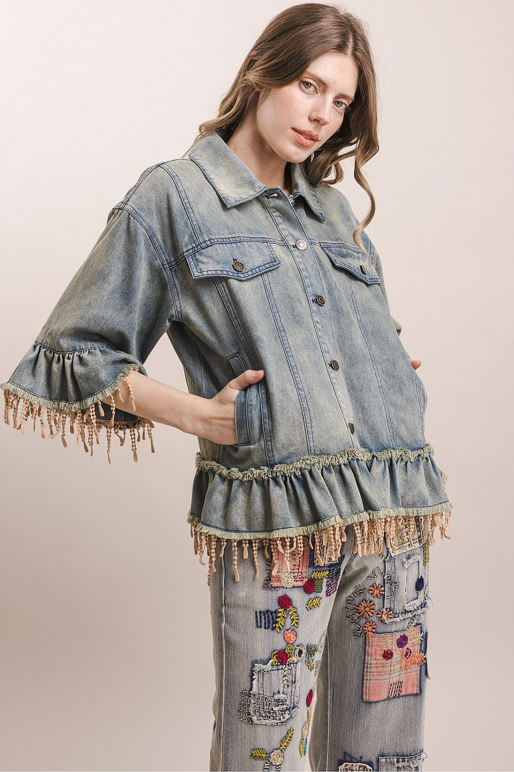 Sierra Lace Fringe Denim Jacket