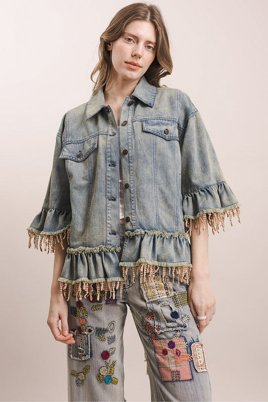 Sierra Lace Fringe Denim Jacket