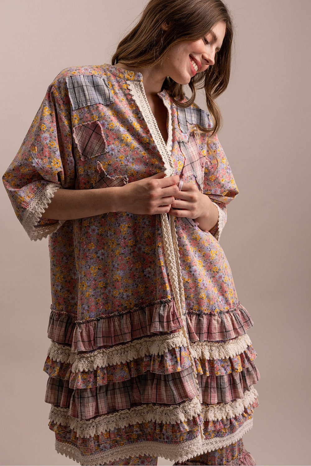 Artisan Floral Pink Kimono