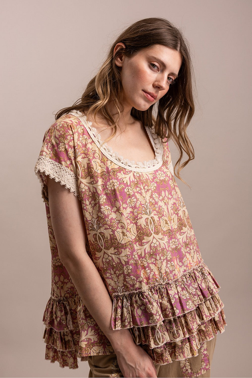 Blushing Lace Cotton Blouse