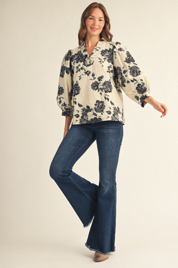Ivory &amp; Noir Floral Blouse