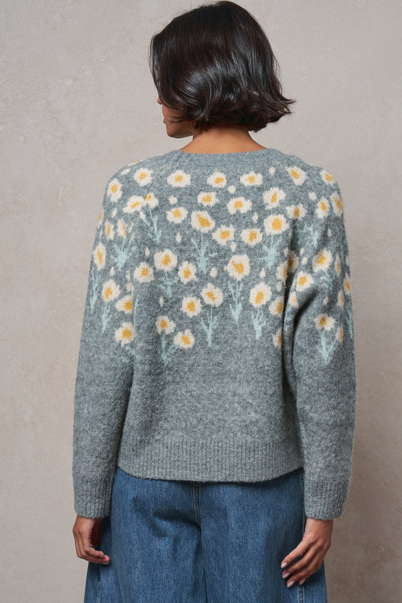 Daisy Daydream Grey Knit Sweater
