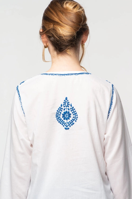 Artisanal Indigo Blossom Cotton Tunic