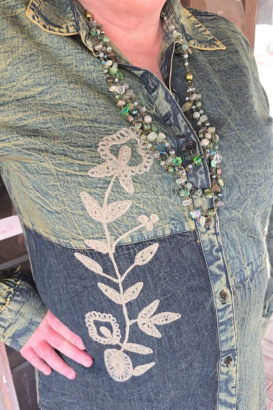 Nightfall Gravel Button-Up Blouse
