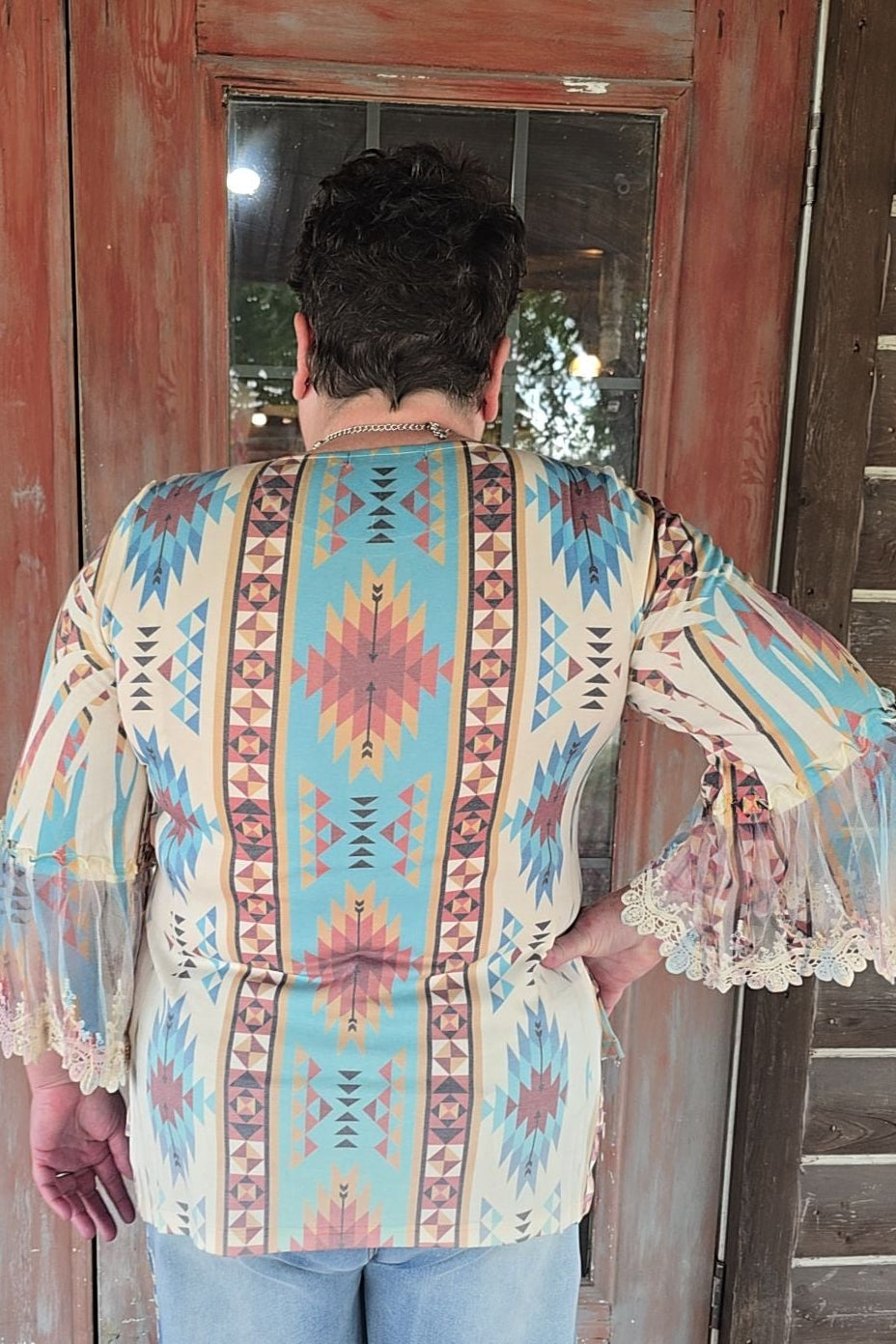Broom Tail Beige New Turquoise Blouse
