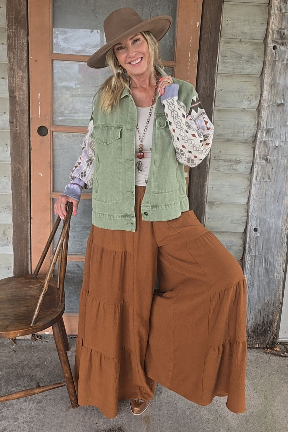 Chestnut Tiered Palazzo Pants
