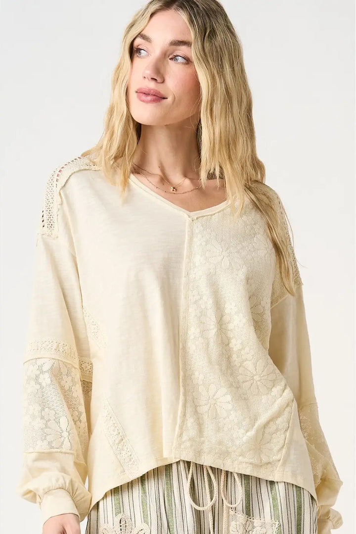 Champagne And Chantilly Lace Cream Top