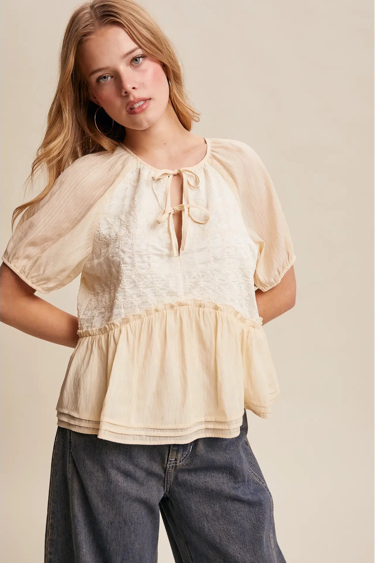Chantilly Cream Eyelet Top