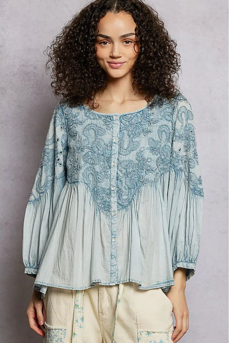 Copper Bloom Blue Top