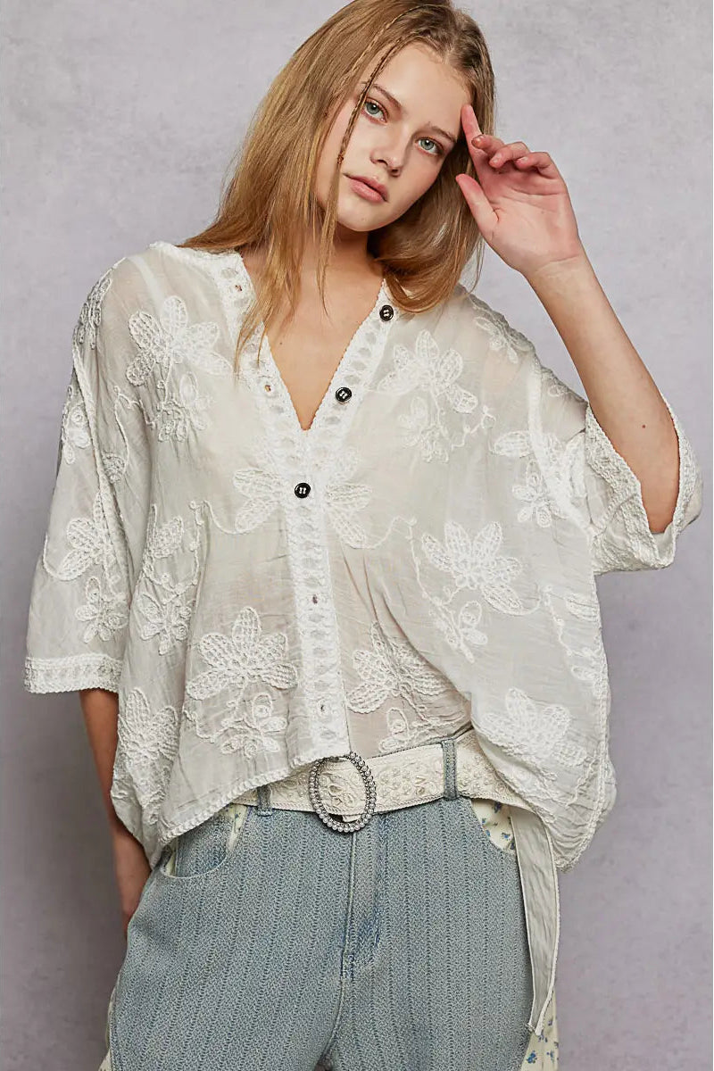 Cottage Bloom Off White Hooded Top