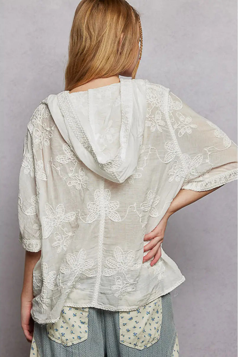 Cottage Bloom Off White Hooded Top