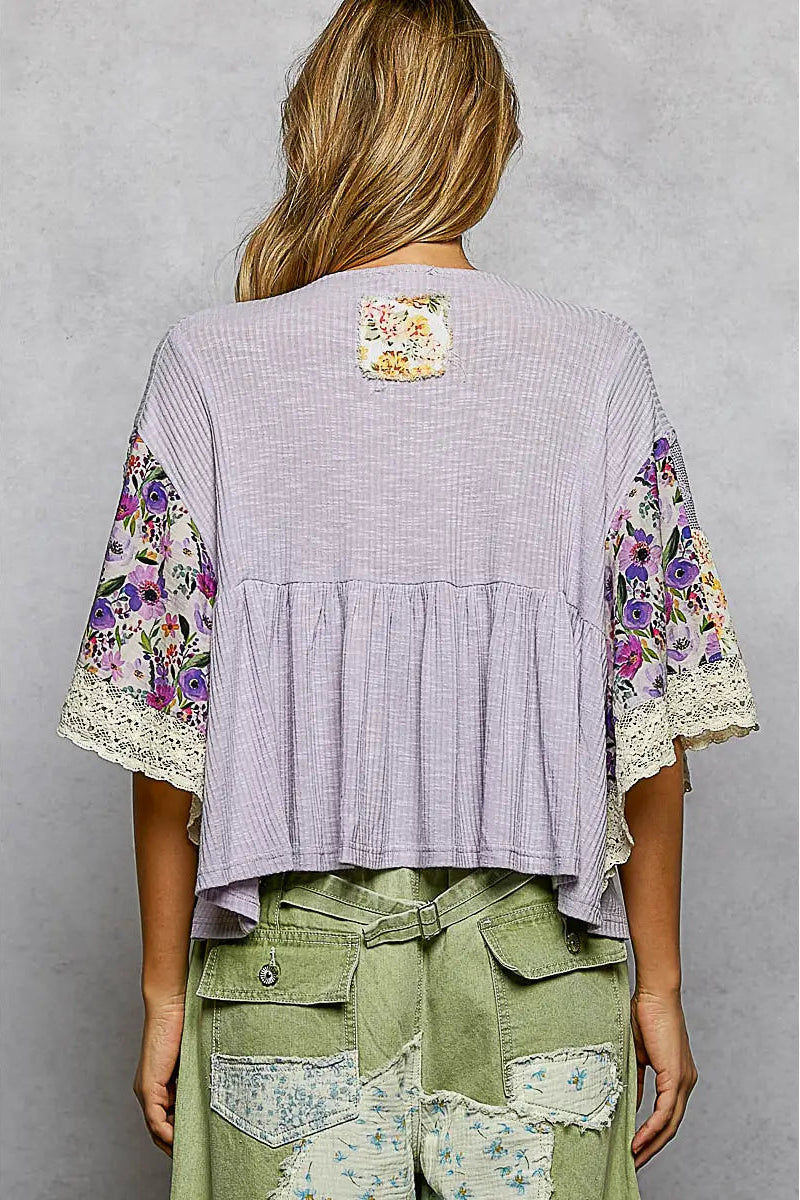 Cottage Floral Flutter Lavender Blouse