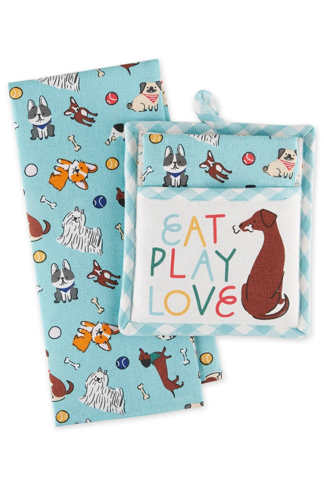 Eat Play Love Potholder &amp; Kitchen Towel Set