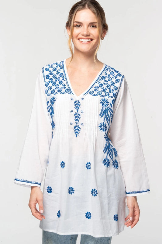 Artisanal Indigo Blossom Cotton Tunic