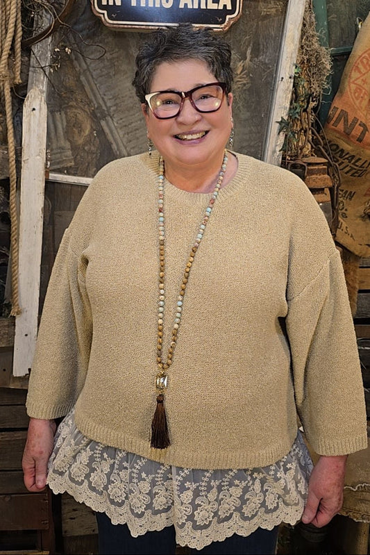 Graceful Lace Khaki Sweater
