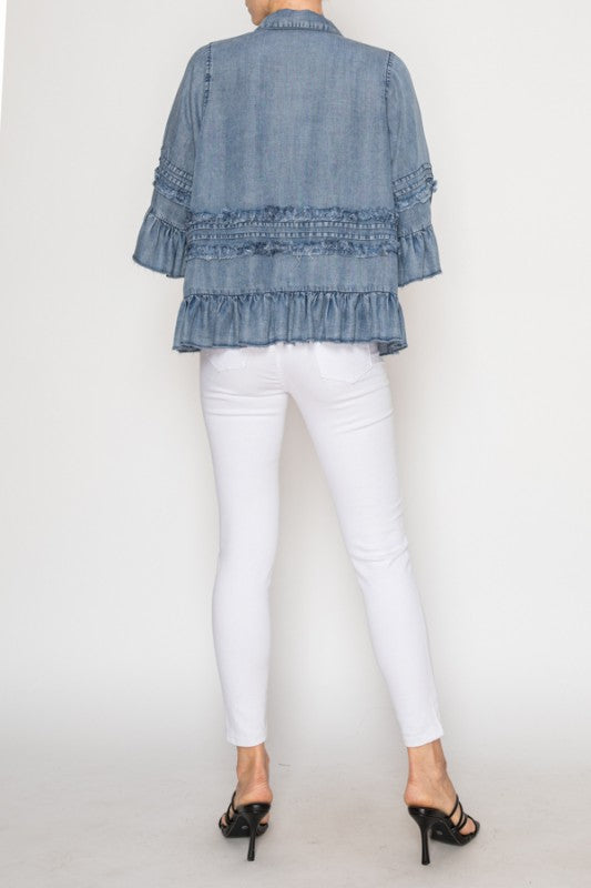 Prairie Skies Chambray Ruffle Top