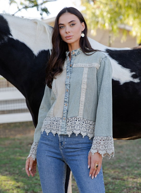 Denim And Lace Sandstone Top