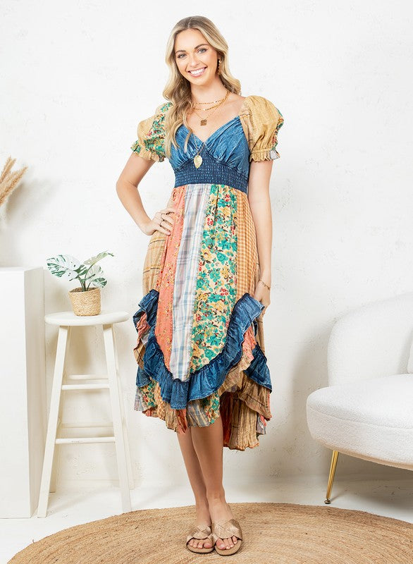 Dungaree Denim Patchwork Dress