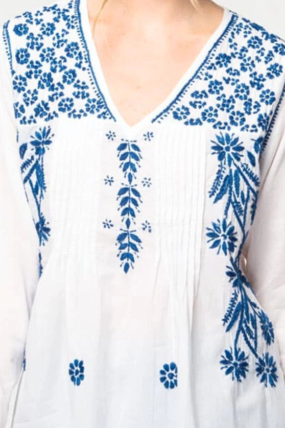 Artisanal Indigo Blossom Cotton Tunic