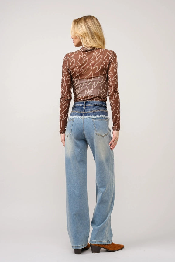 Boot-Stitched Mesh Blouse