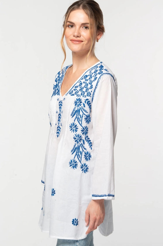 Artisanal Indigo Blossom Cotton Tunic