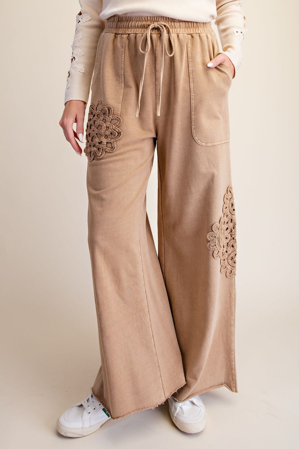 Mocha Cotton Crochet Pants