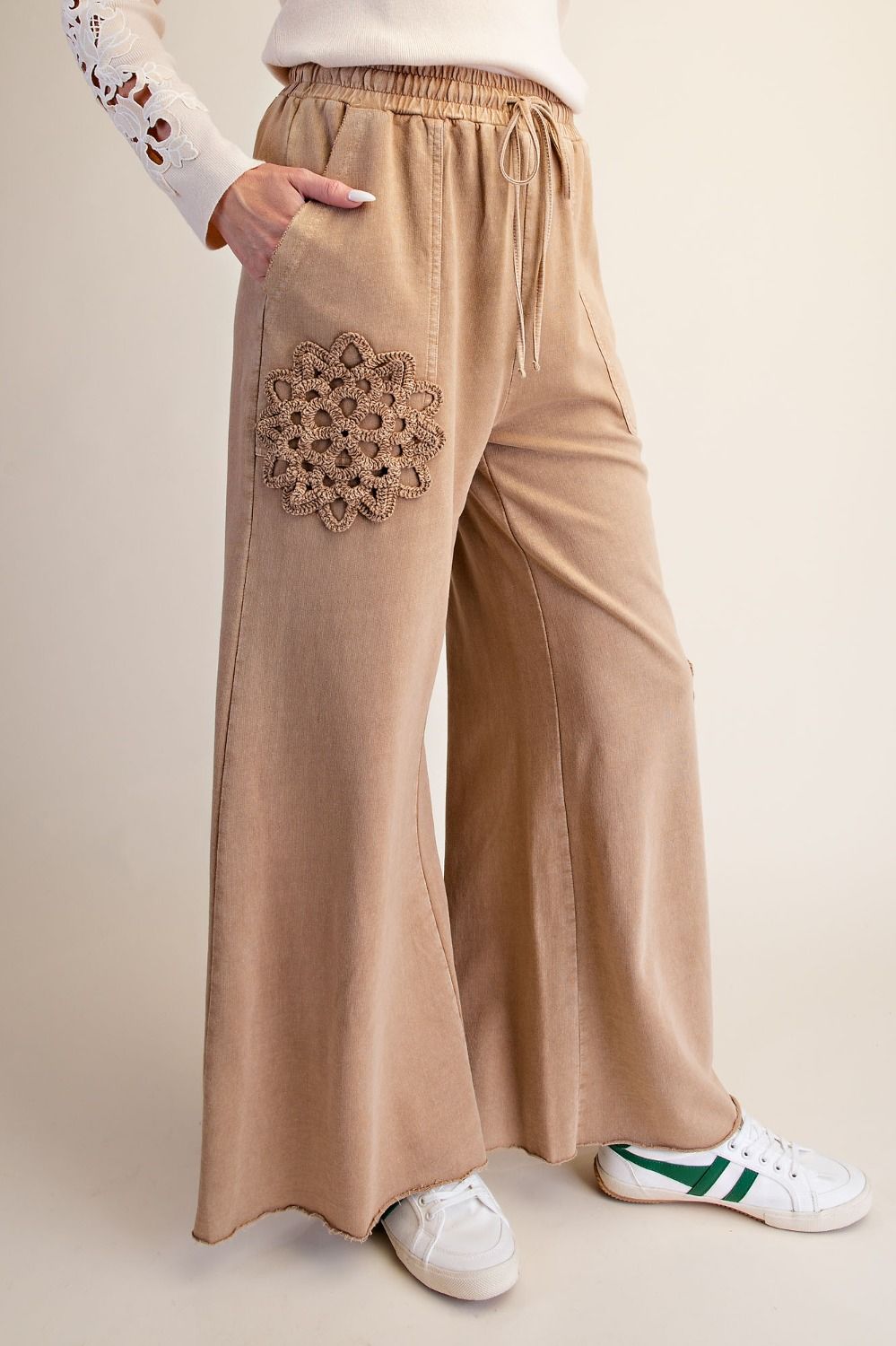 Mocha Cotton Crochet Pants