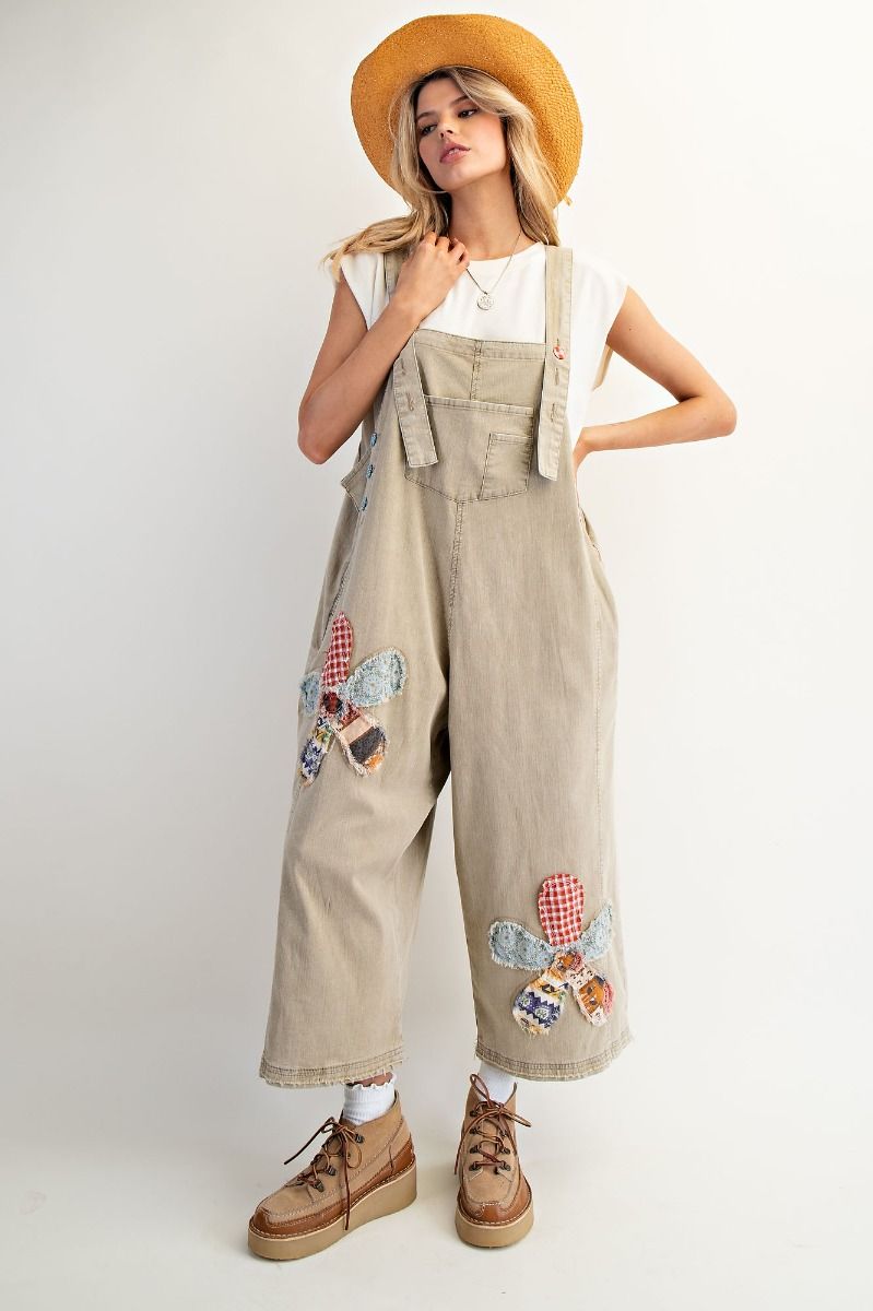 Flower Patch Khaki Overalls
