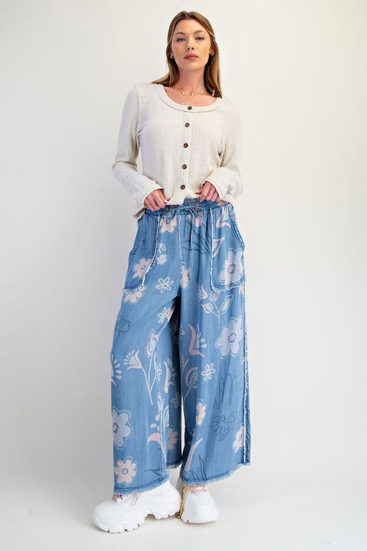 Floral Faded Chambray Pants