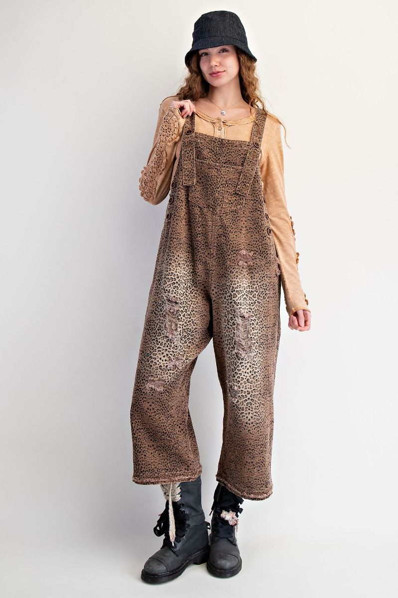 Wild Side Distressed Mocha Overalls