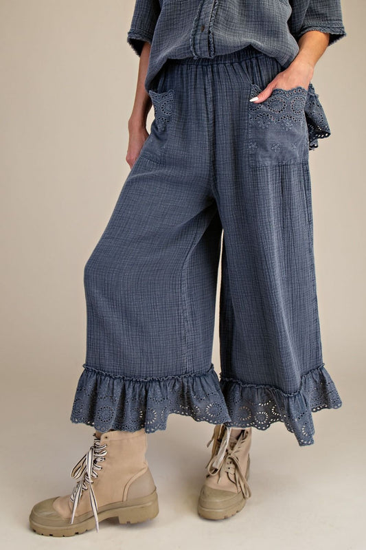 Gauze Charcoal Ruffle Pants