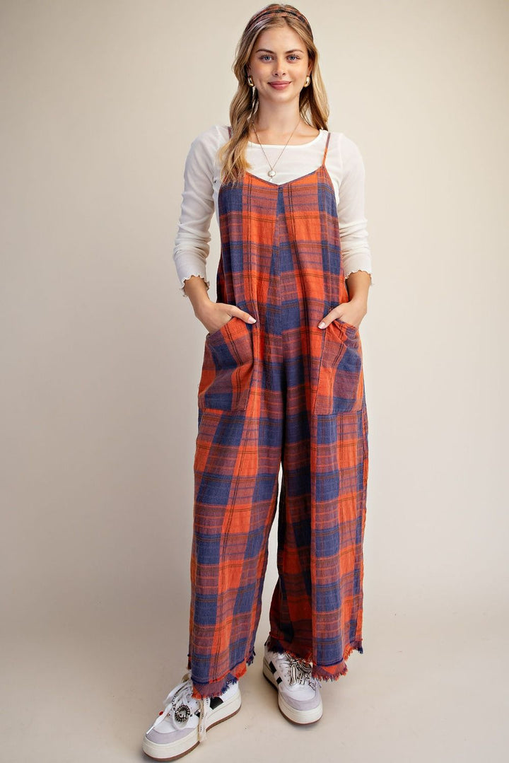 Autumn Plaid Cotton Overalls
