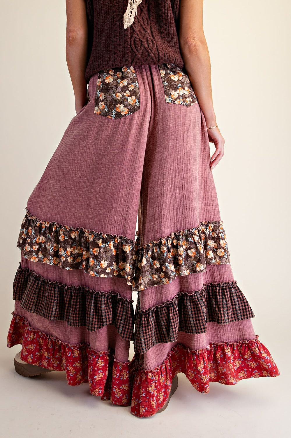 Red Bean Cotton Ruffle Pants
