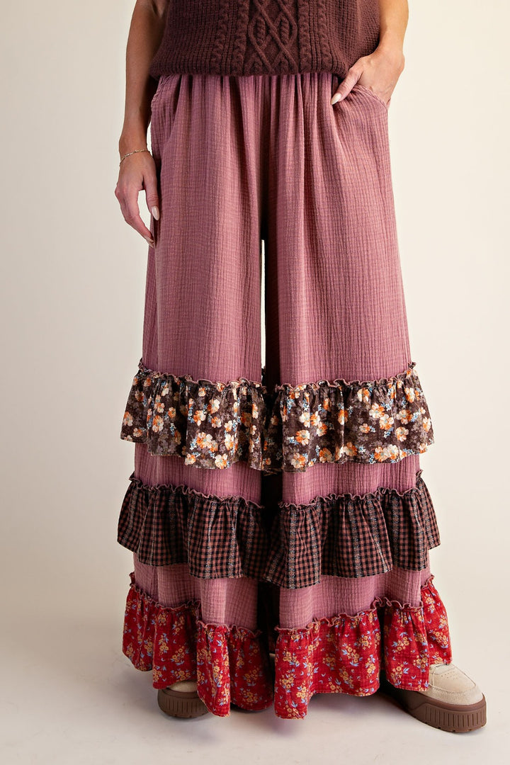 Red Bean Cotton Ruffle Pants