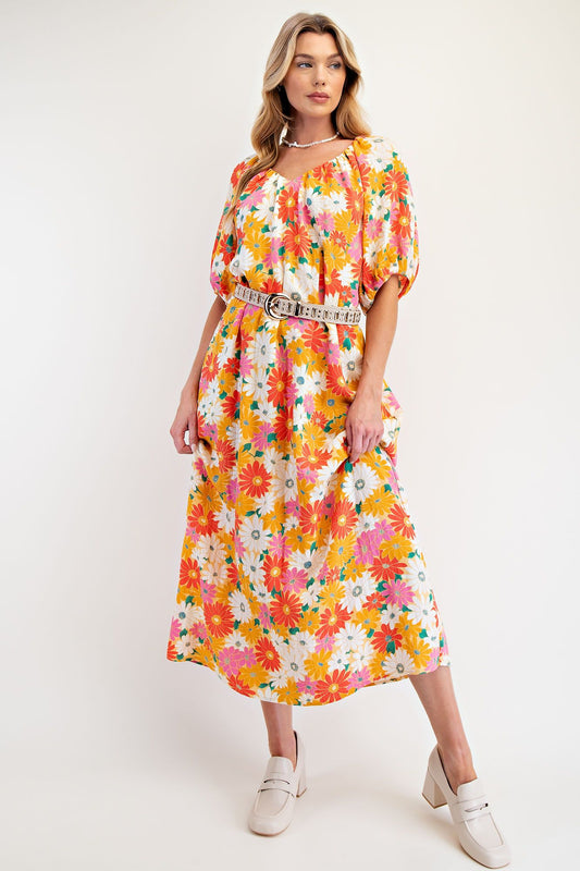 Punchy Petals Mustard Maxi Dress