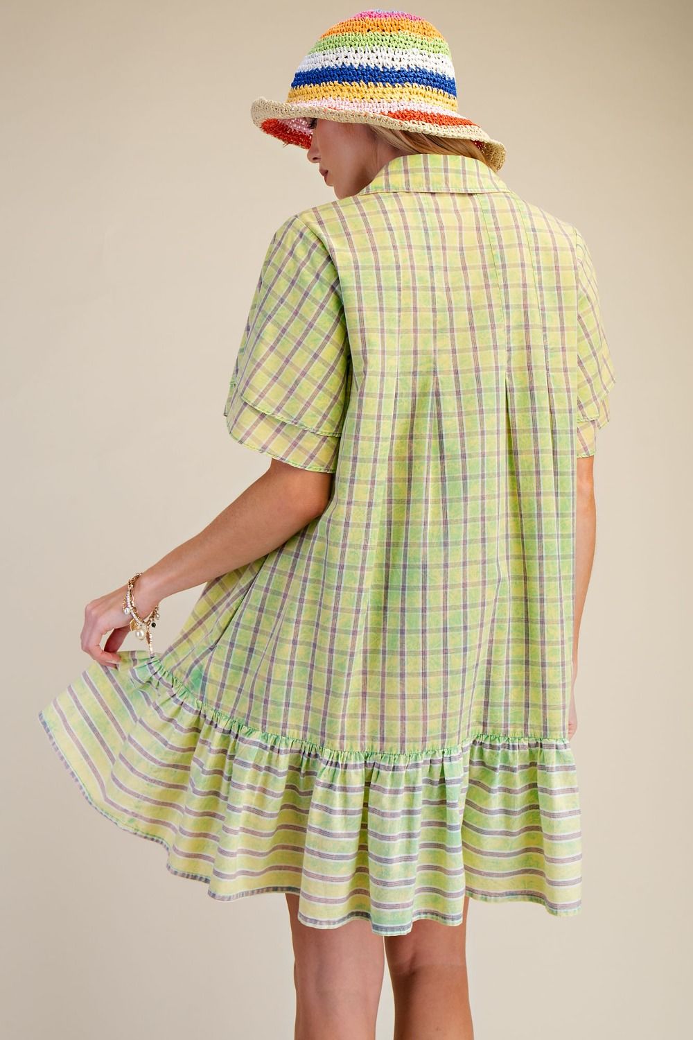 Picnic Plaid Lime And Lavender Cotton Dress