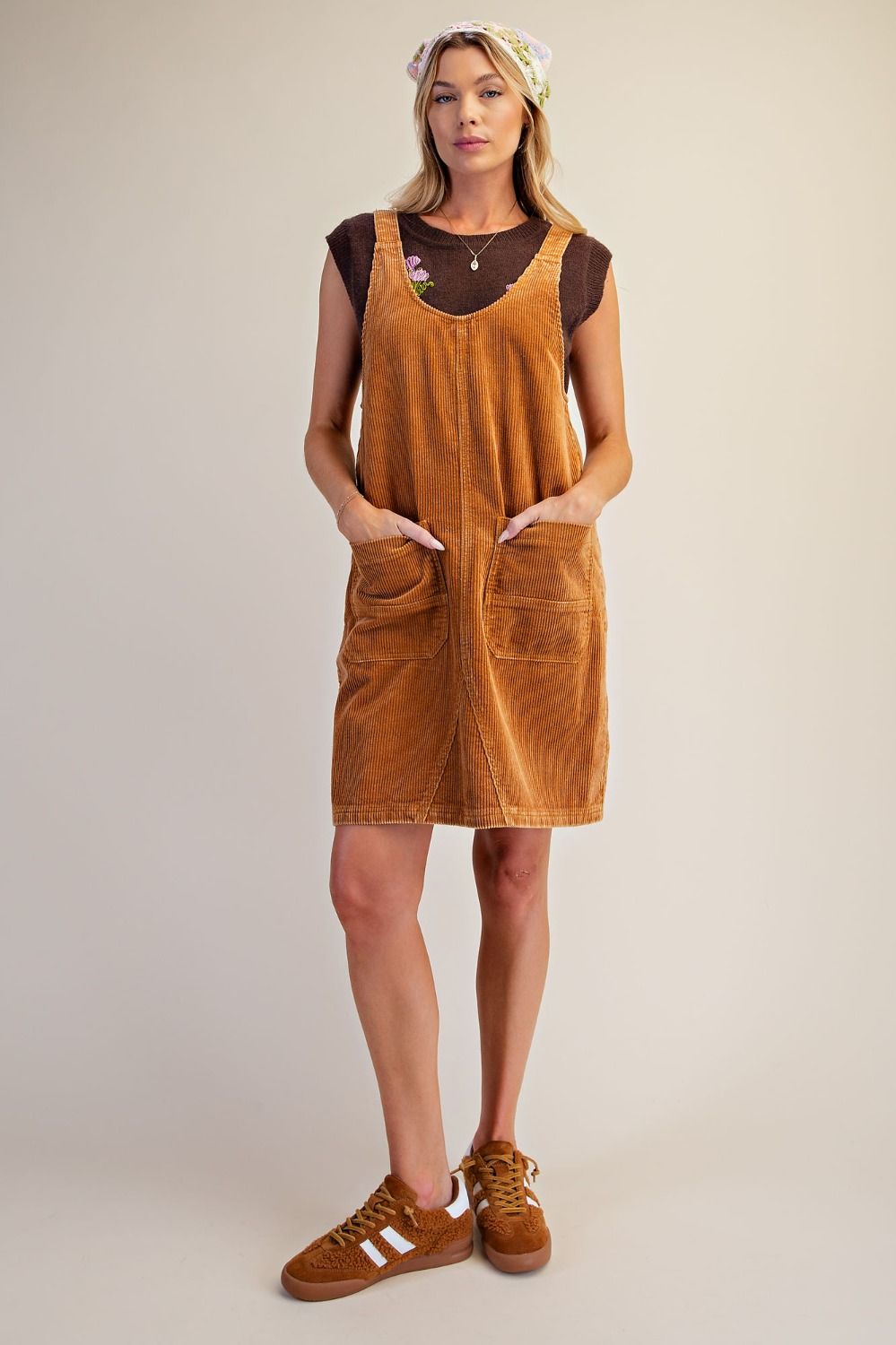 Caramel Corduroy Overall Dress