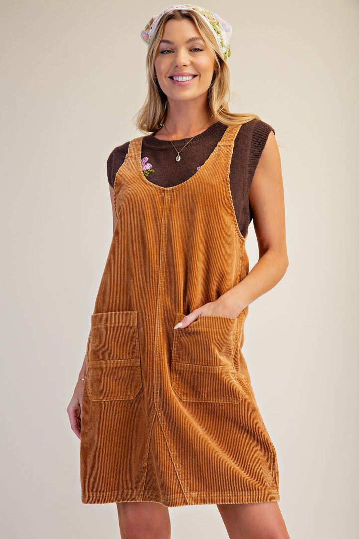 Caramel Corduroy Overall Dress