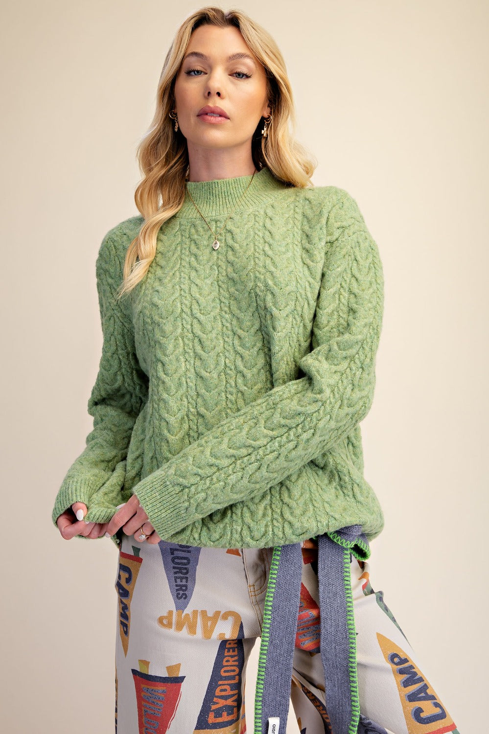 Morning Matcha Cable Knit Sweater