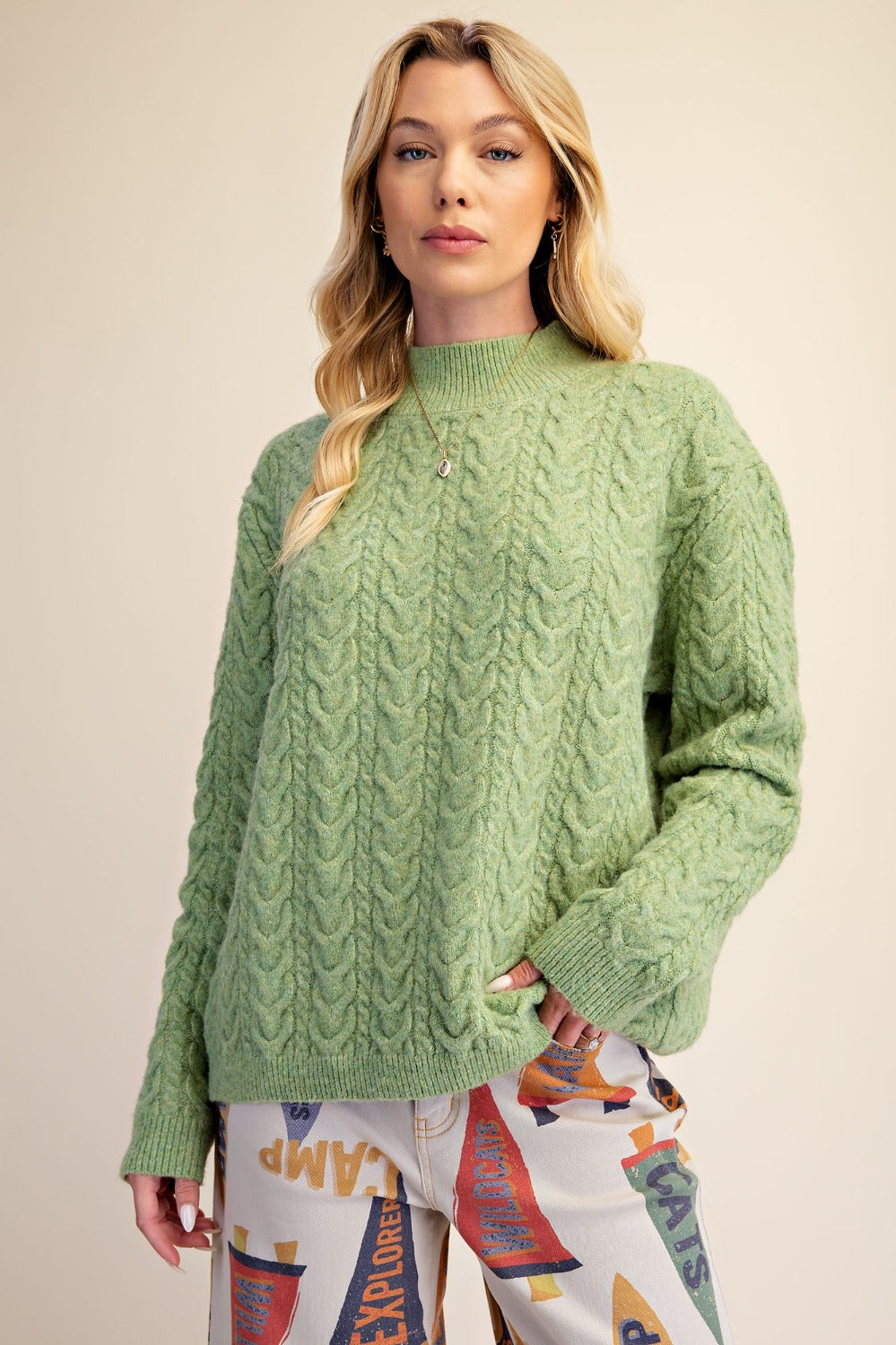 Morning Matcha Cable Knit Sweater