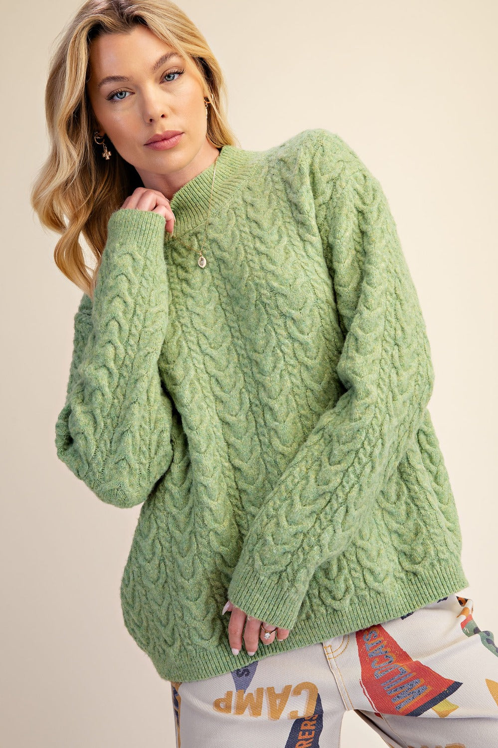 Morning Matcha Cable Knit Sweater