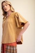Camel Cotton Casual Top
