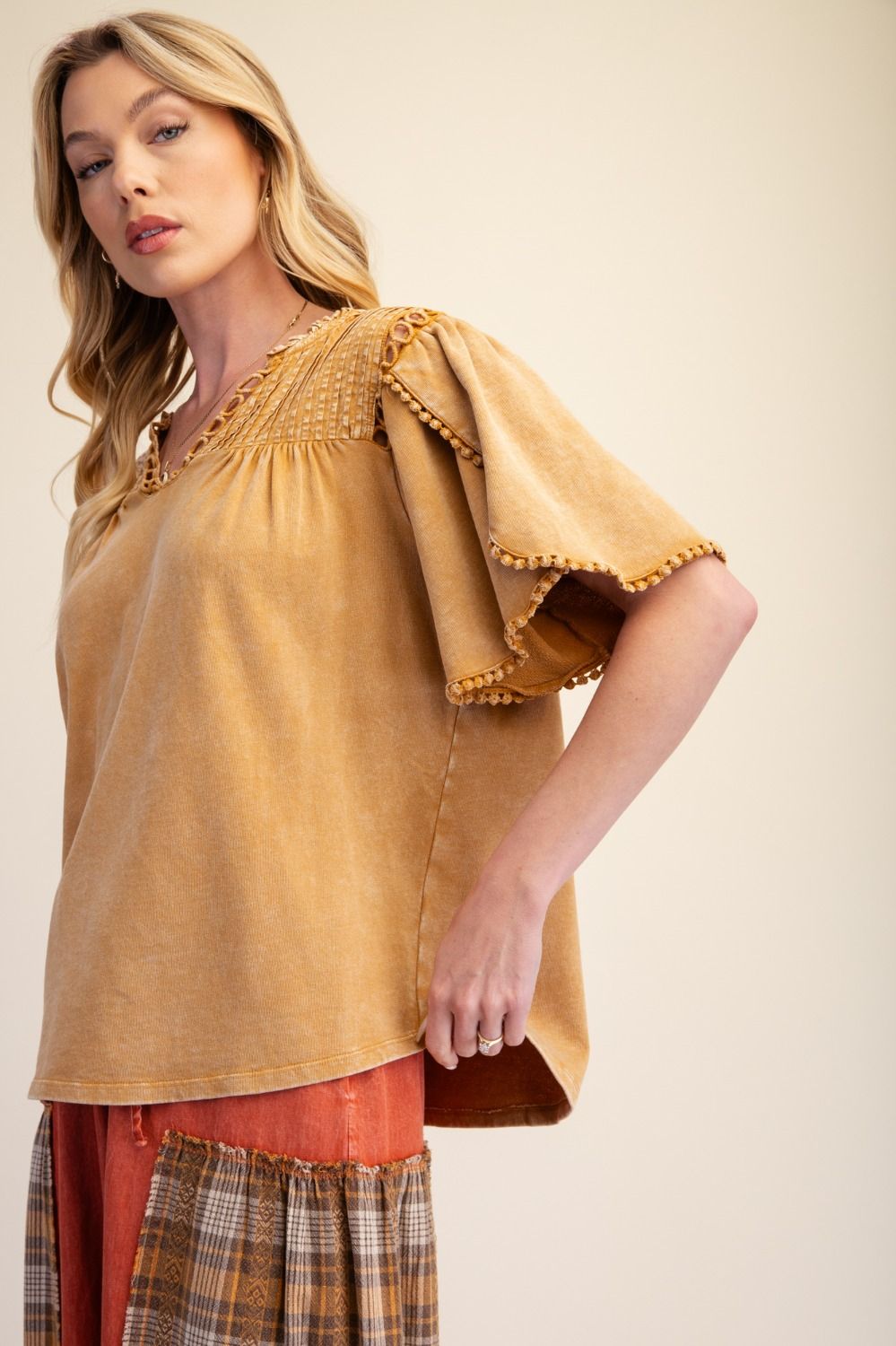 Camel Cotton Casual Top