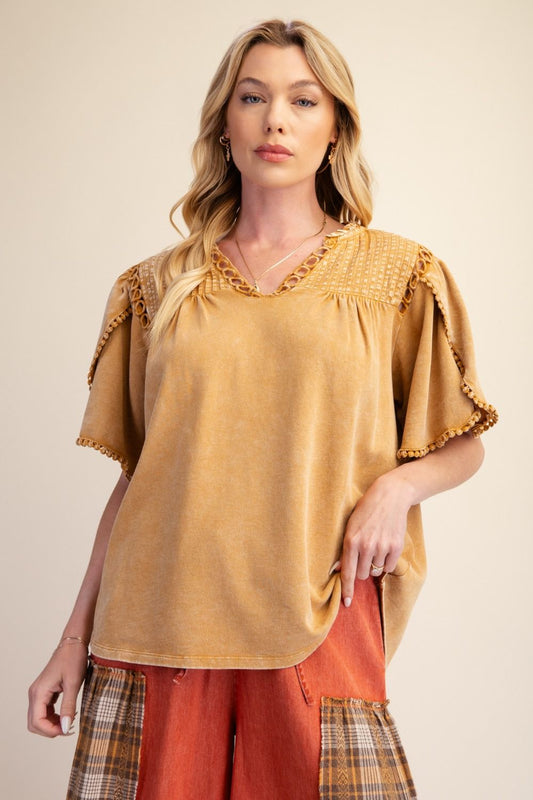 Camel Cotton Casual Top