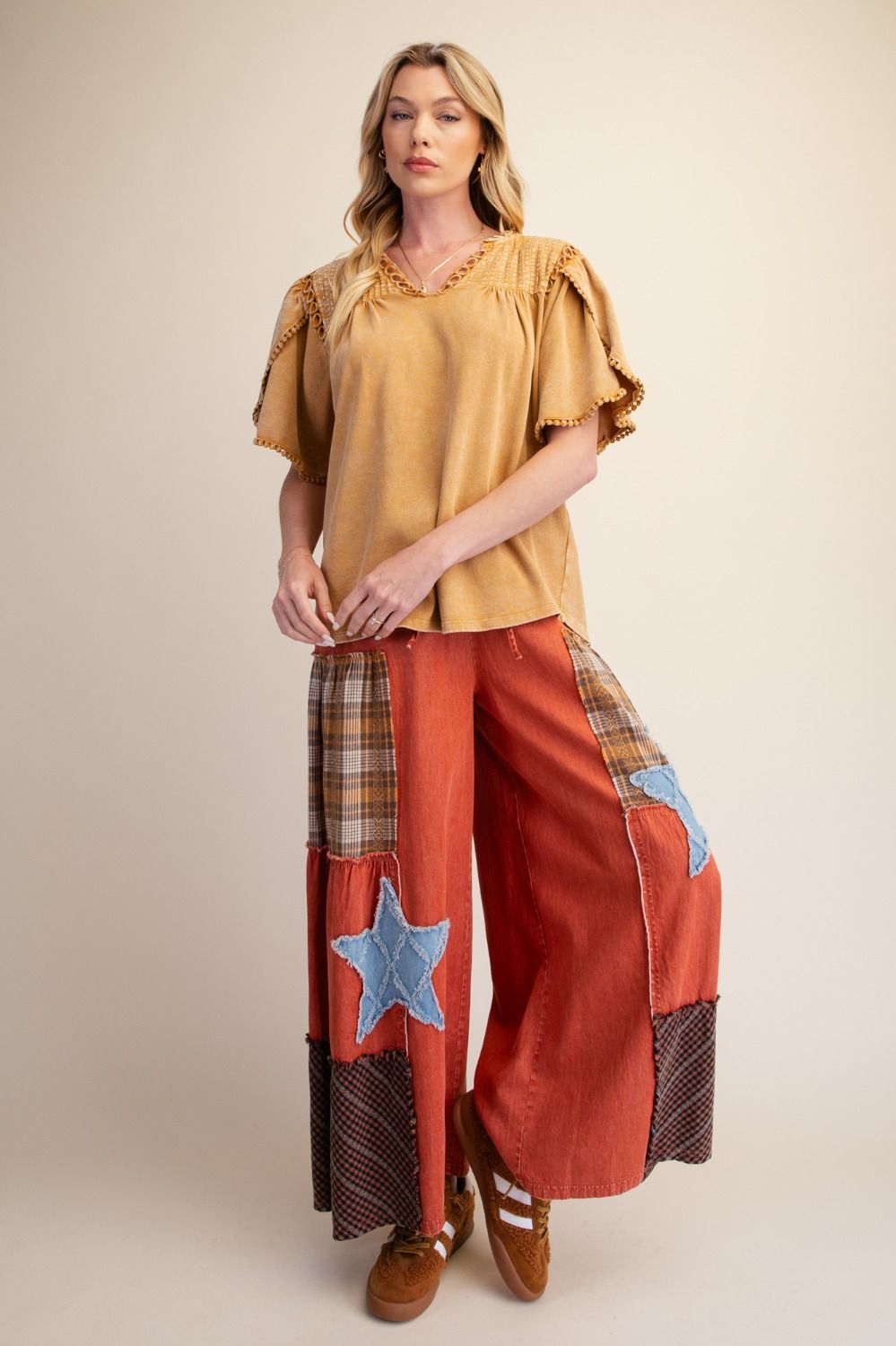 Camel Cotton Casual Top