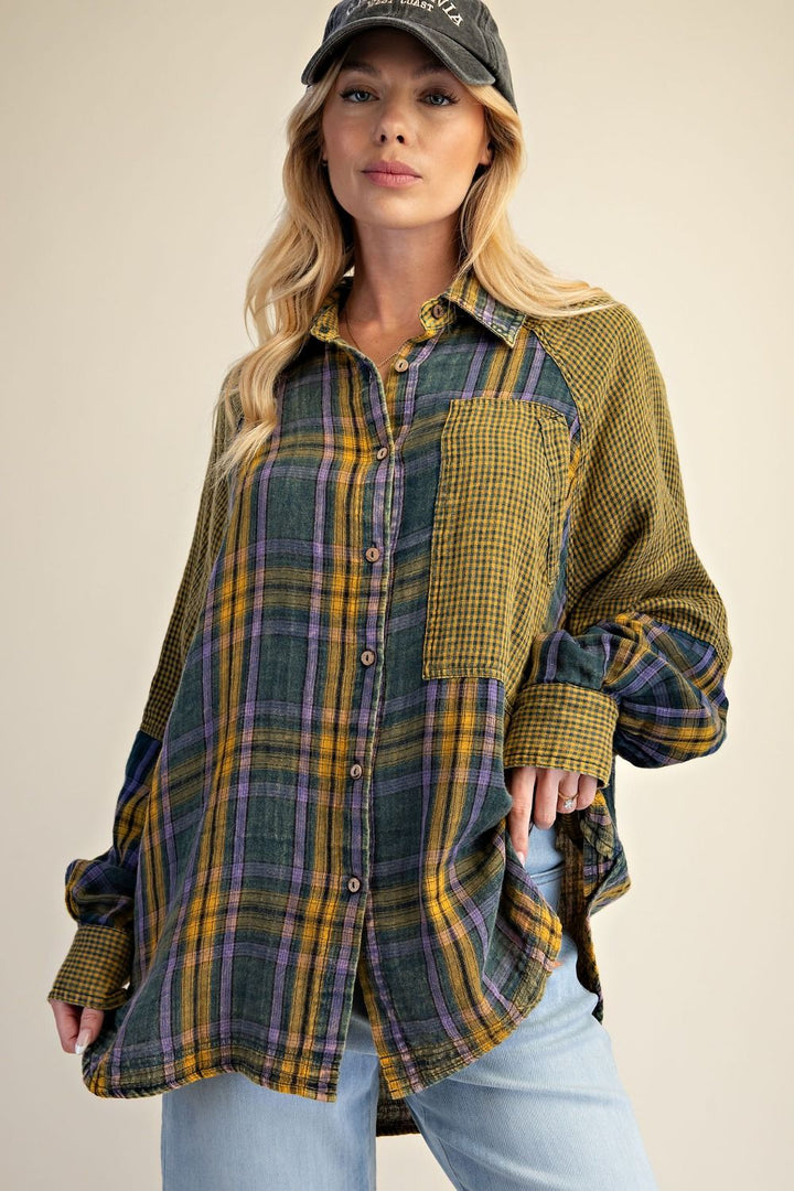 Golden Tide Plaid Top